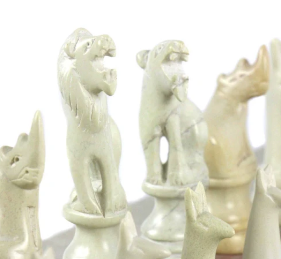 Hand Carved Soapstone African Animal Chess Set, Fair Trade, Kenya