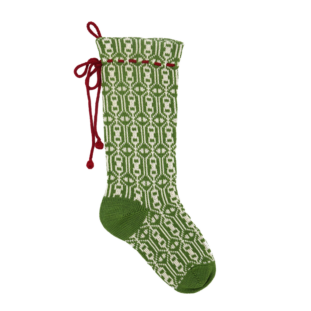 Hand Knit Green Pattern Christmas Stocking, Fair Trade, Armenia