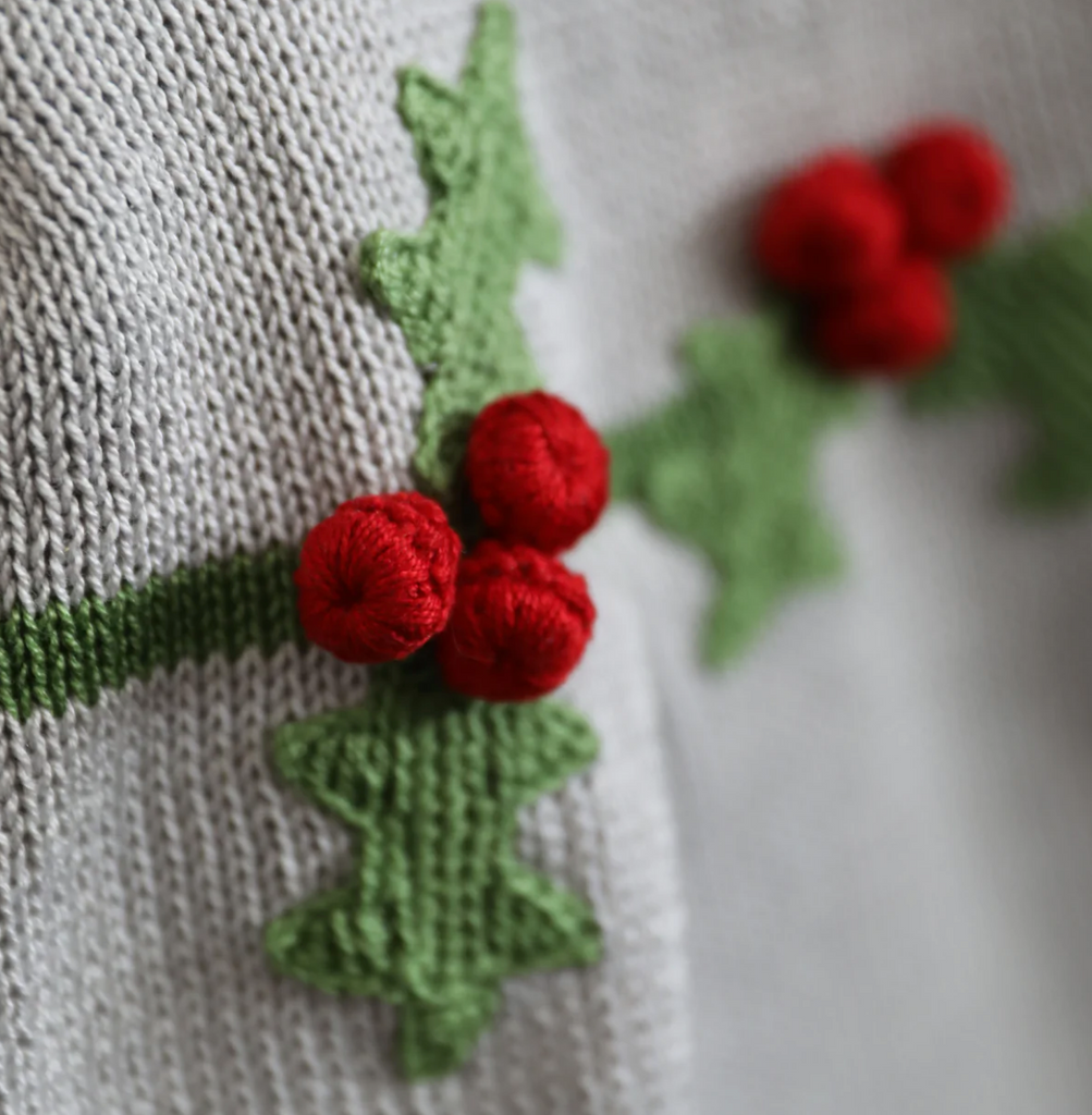 Hand Knit Baby / Toddler Christmas Holly Dress,  Fair Trade