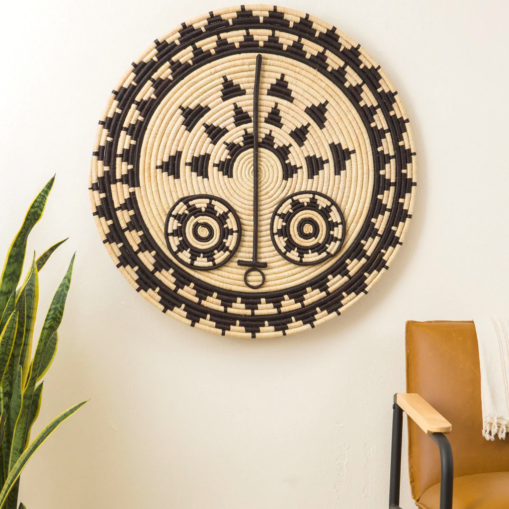 Extra Large 32"” Hand Woven Basket Sun Mask Wall Plate Art, Fair Trade, Uganda
