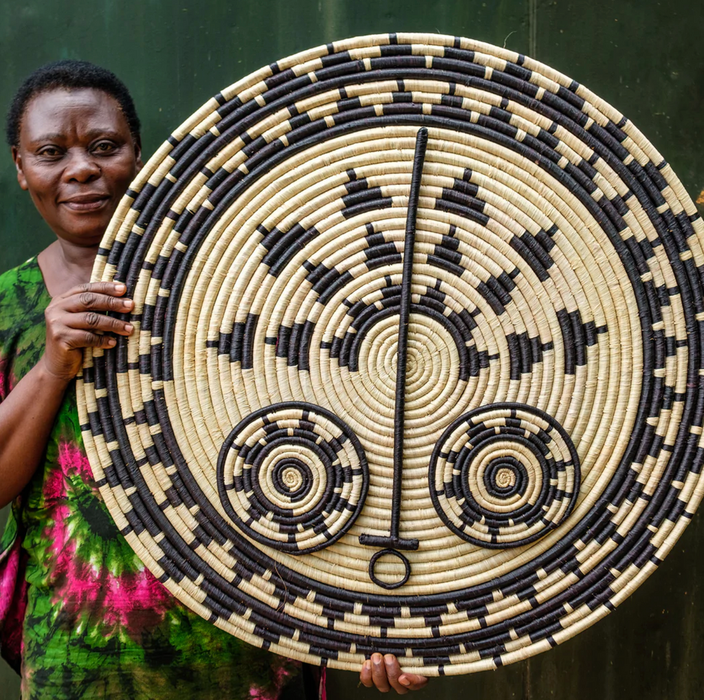 Extra Large 32"” Hand Woven Basket Sun Mask Wall Plate Art, Fair Trade, Uganda