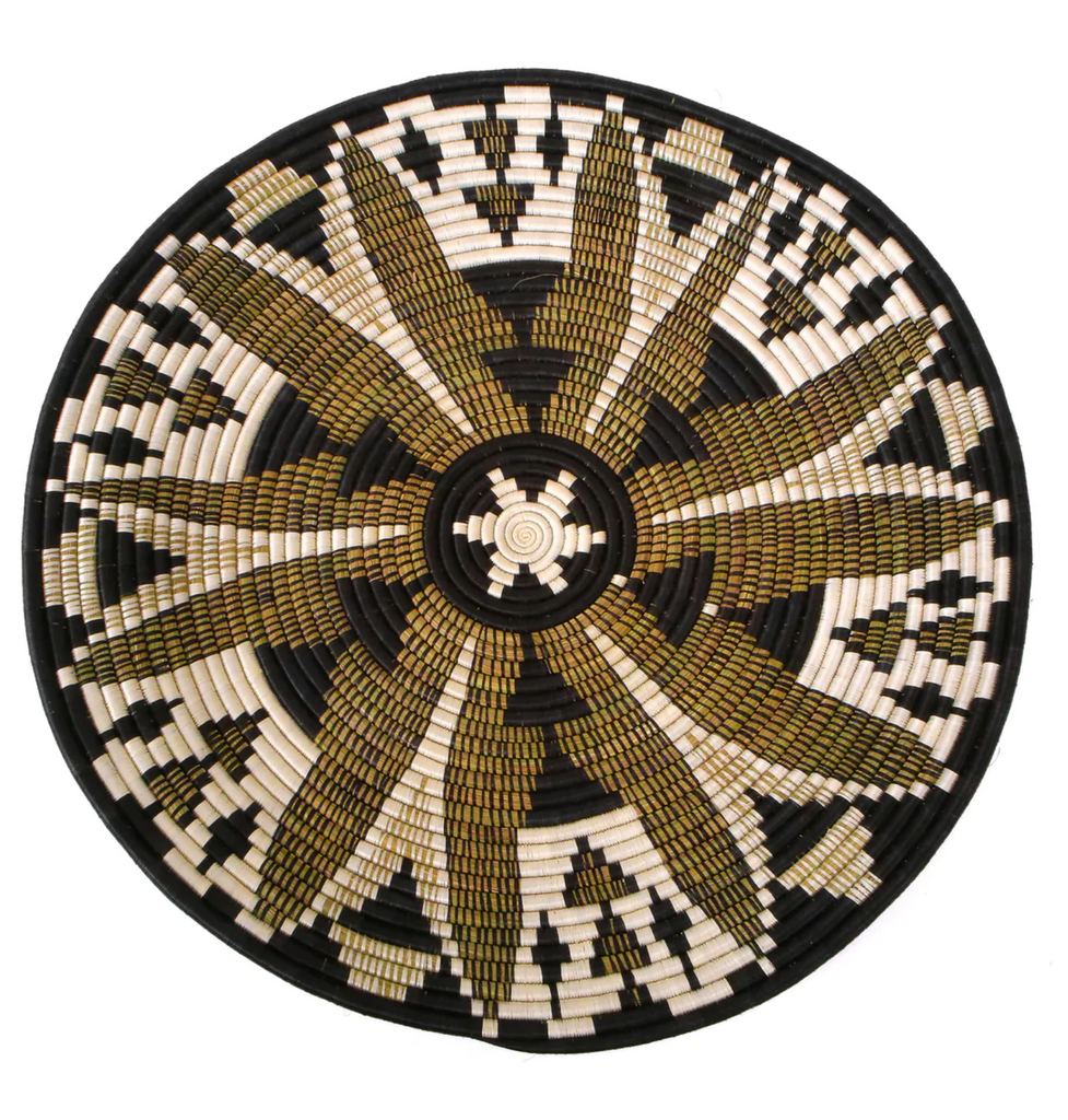 27" Extra Large Black Fleur Plate Woven Wall Art Basket, Fair Trade, Rwanda