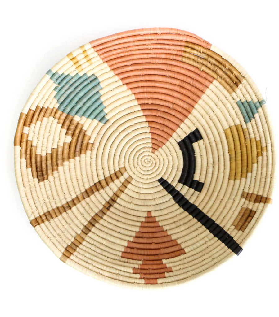 16" Peach Multi-Colored Hand Woven Basket Fruit Bowl, Fair Trade, Uganda