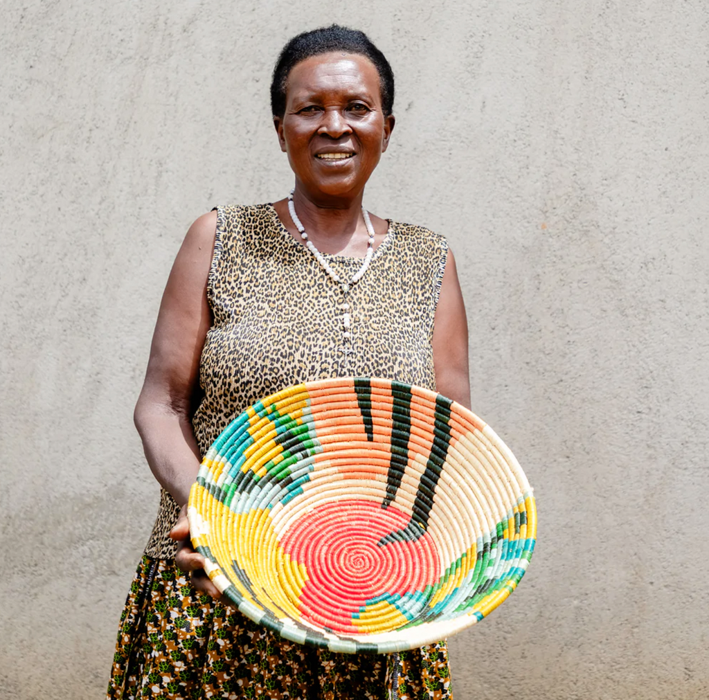16" Multi-Colored Hand Woven Basket Bowl - Fair Trade, Rwanda