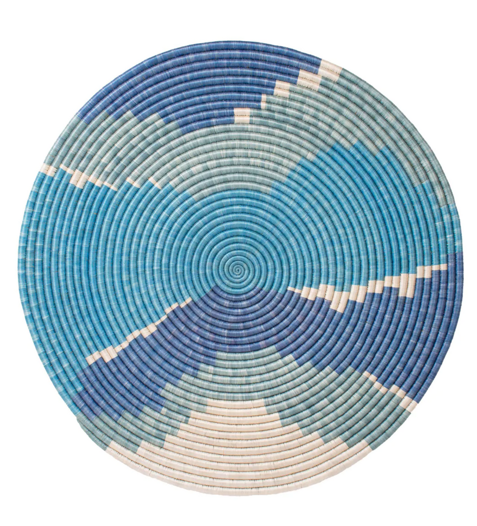 32” Blue Hand Woven Basket Wall Plate Art, Fair Trade, Rwanda
