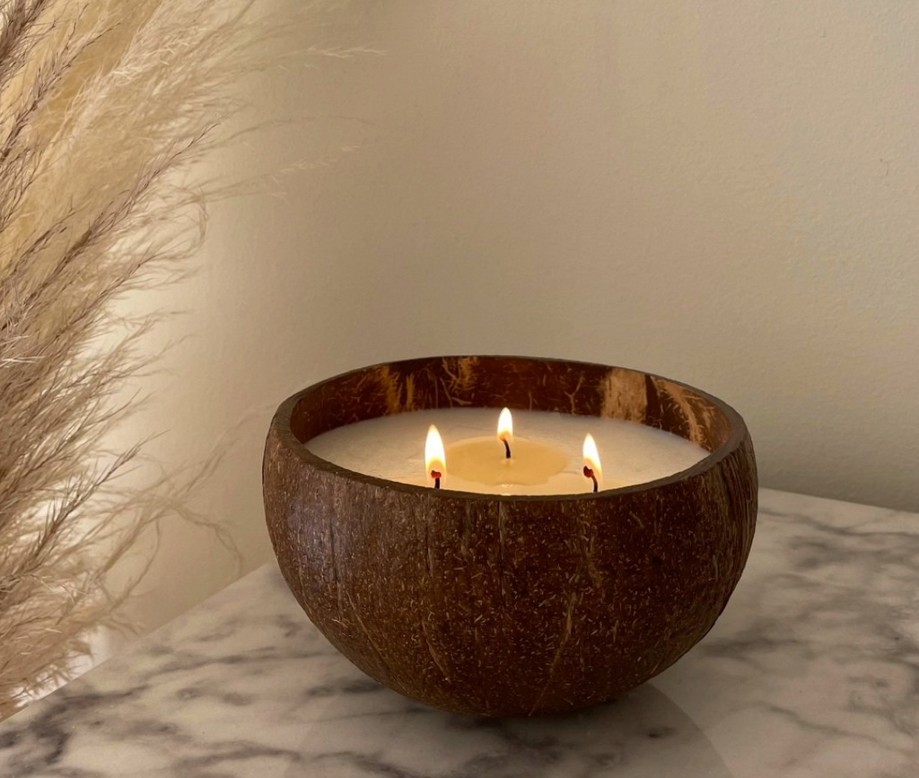 Soy Candle hand poured in Coconut Shell- Fair Trade and Sustainable