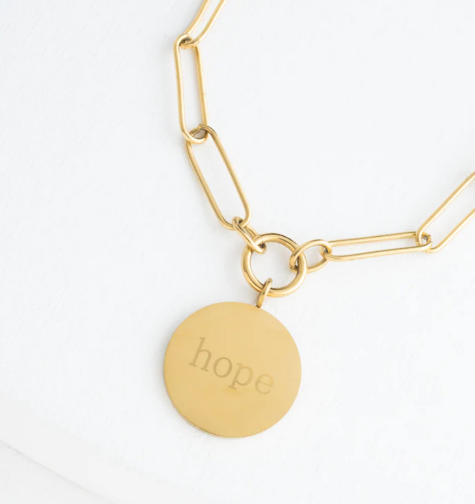 Two-Sided Gold Hope & Heart Necklace, Give freedom to exploited women!