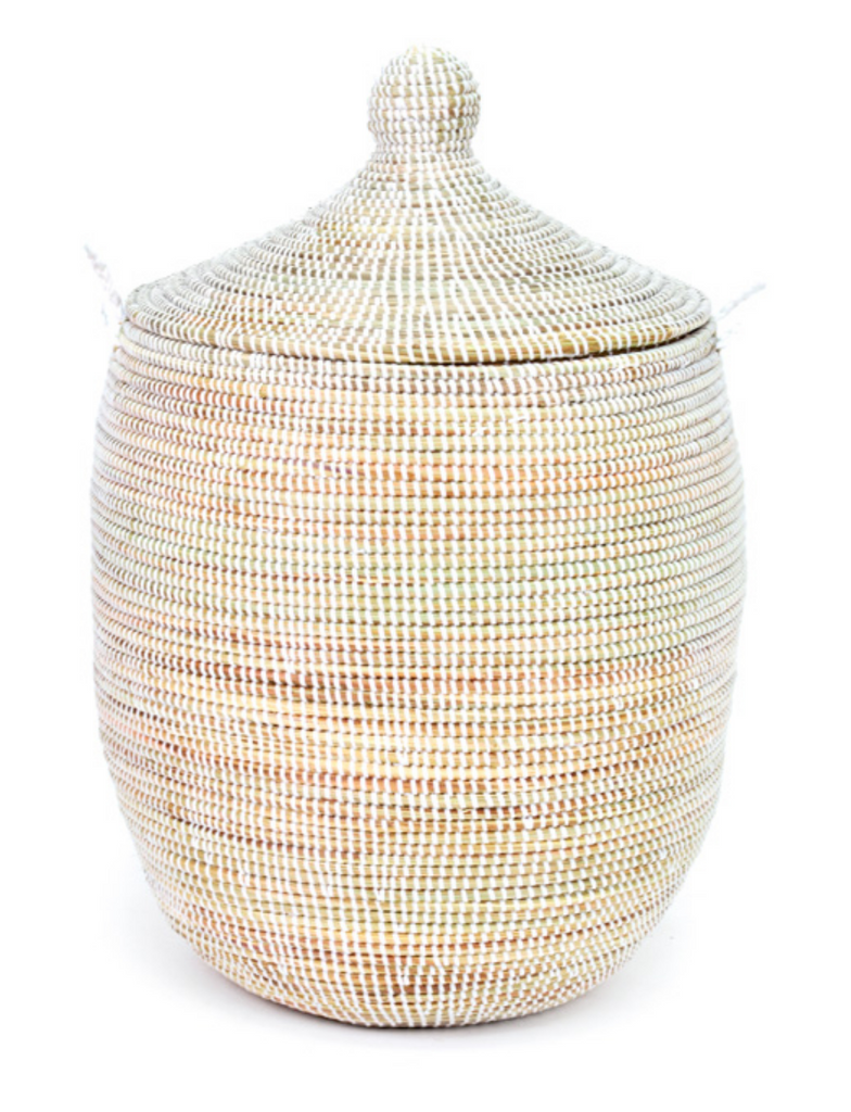 Handwoven Hamper Basket, White, Fair Trade, Educates Artisans, Eco-Friendly