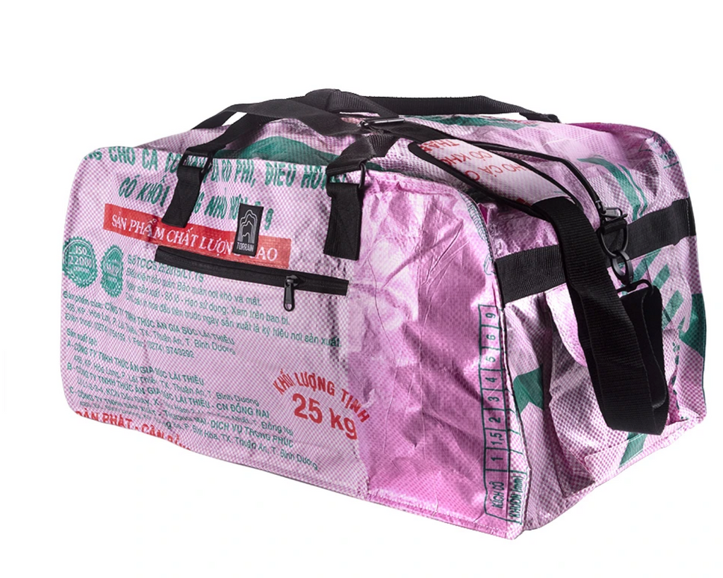 Medium Upcycled Duffle Bag, repurposed Feed Bag, Saves Landfill Space!