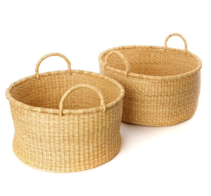 Set of 2 Nesting Baskets, Handwoven Elephant Grass ,Fair Trade- Ghana, Eco-Friendly