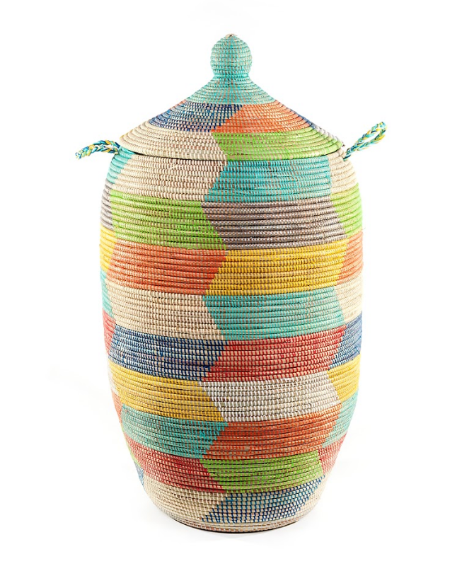 Tall Hand Woven Multi-Colored Storage Basket, Fair Trade & Eco-Friendly
