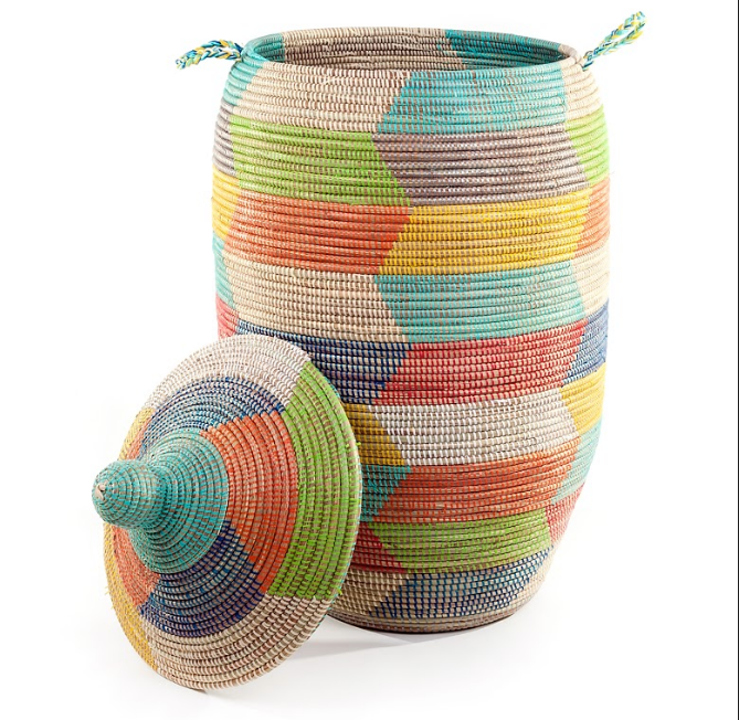 Tall Hand Woven Multi-Colored Storage Basket, Fair Trade & Eco-Friendly