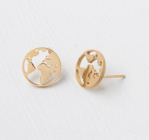 Gold World Stud Earrings, Give freedom & create careers for exploited girls & women!