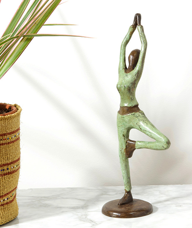 Bronze Sculpture of Woman doing Yoga Tree Pose, Fair Trade from Burkina Faso