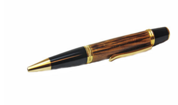 Handcrafted Upcycled Barrel Wood & 24k Gold Bullet Ink Pen - US