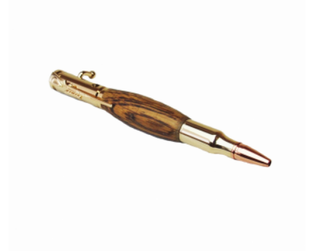 Handcrafted Upcycled Barrel Wood & 24k Gold 30c Bullet Ink Pen - US Made-Save our Landfills!