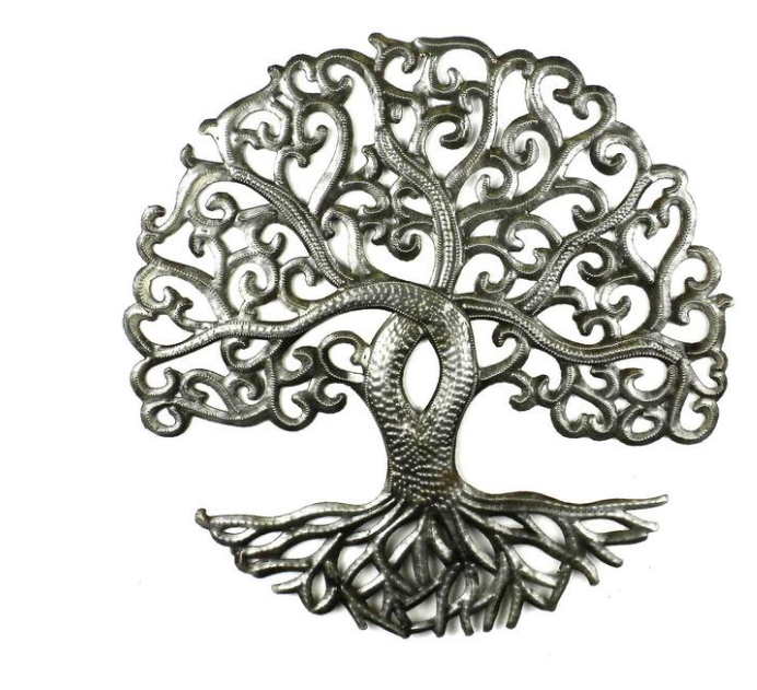 Tree of Life Metal Wall Decor- handcrafted from steel drums in Haiti- Indoor/outdoor - Give Back Goods