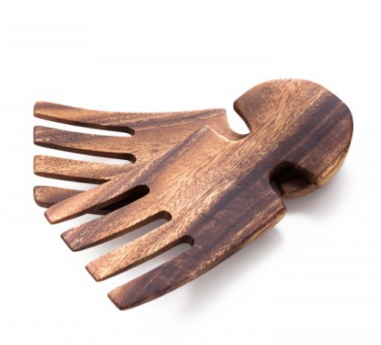 Acacia Wood Salad Hands Utensils - Fair Trade and Sustainably Harvested- Helps Create Jobs and Sustains Communities - Give Back Goods
