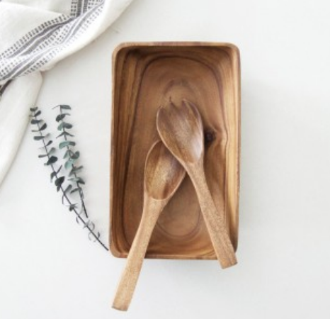 Acacia Wood Rectangle Salad Bowl Set with Salad Servers, Fair Trade & Sustainably Harvested - Give Back Goods