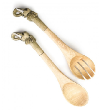 Hand crafted Elephant Salad Servers- Fair Trade - 10% goes to help animal conservation in Africa! - Give Back Goods