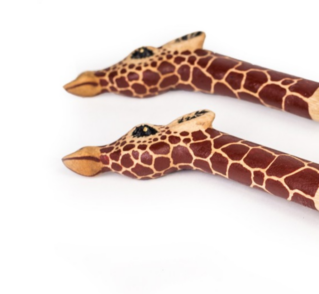 Hand Carved Wooden Giraffe Salad Servers- Fair Trade - 10% goes to help animal conservation in Africa! - Give Back Goods