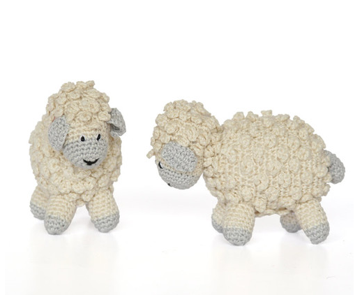Set of Two Small Handmade Crochet Sheep-  (blue, ecru, pink, white)- Support Fair Trade for Artisans - Give Back Goods