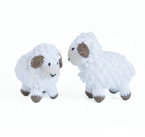 Set of Two Small Handmade Crochet Sheep-  (blue, ecru, pink, white)- Support Fair Trade for Artisans - Give Back Goods