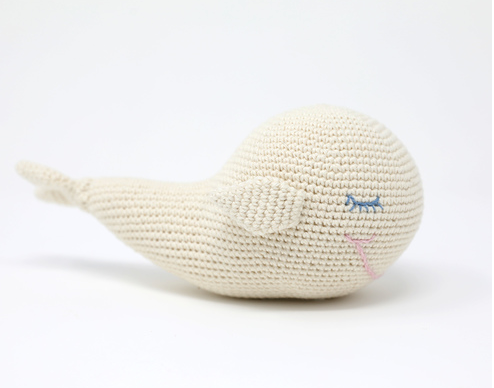 Organic Cotton Hand Knit Sleeping Whale, white or striped, fair trade - Give Back Goods