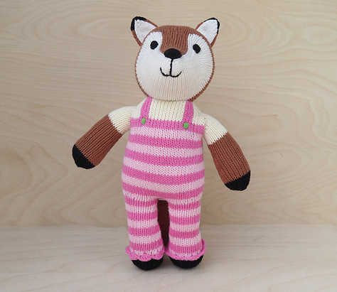 Handmade Fox Stuffed Animal, Pink Overalls, Fair Trade - Give Back Goods