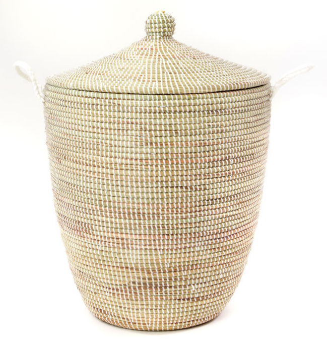 Set of Three Handwoven Cattail White Hamper Baskets Fair Trade - Give Back Goods