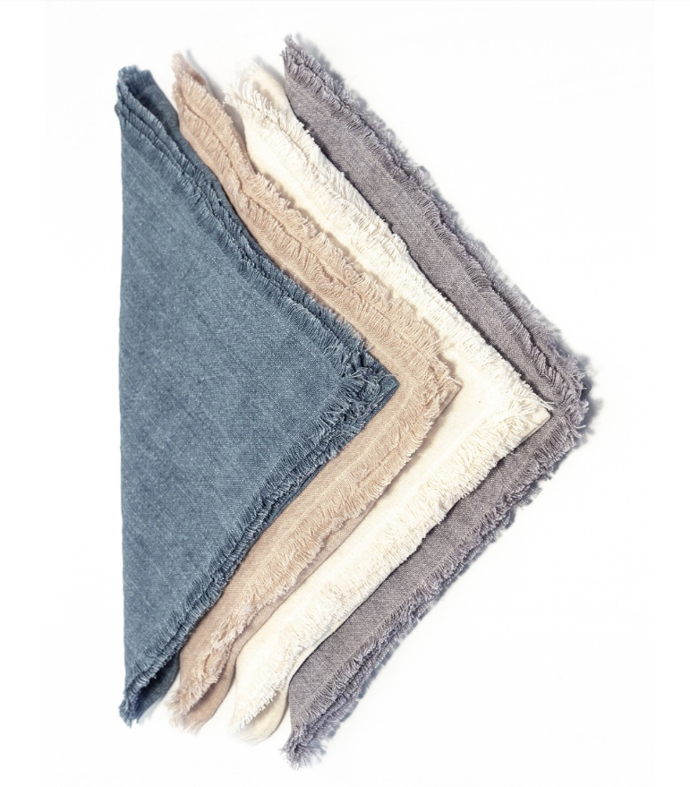 Set of 4- Hand Woven Stone Washed Linen Dinner Napkins- Eco-Friendly, Fair Trade - Give Back Goods