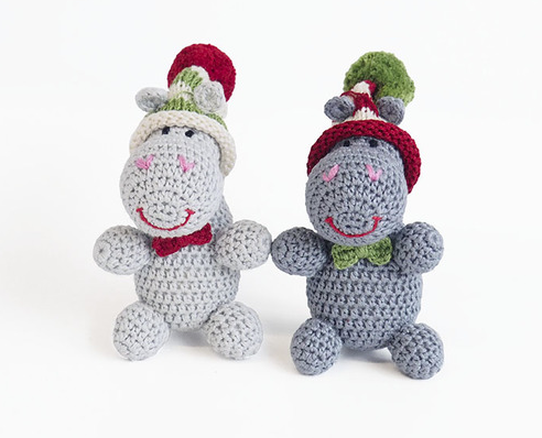 Set of 3- Hand Crocheted Hippo Ornaments- Fair Trade - Give Back Goods