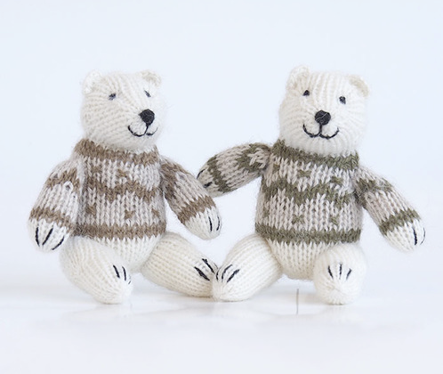 Set of 2- Sitting Polar Bear Ornaments - Fair Trade