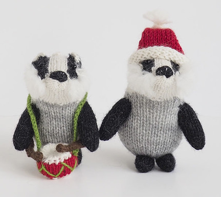 Set of 2 Hand Knit Badger Ornaments with Drums,  Fair Trade - Give Back Goods