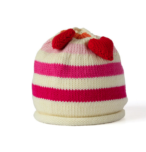 Handmade Cotton Knit Striped Baby/Toddler Hat with heart tassles - Fair Trade - Give Back Goods