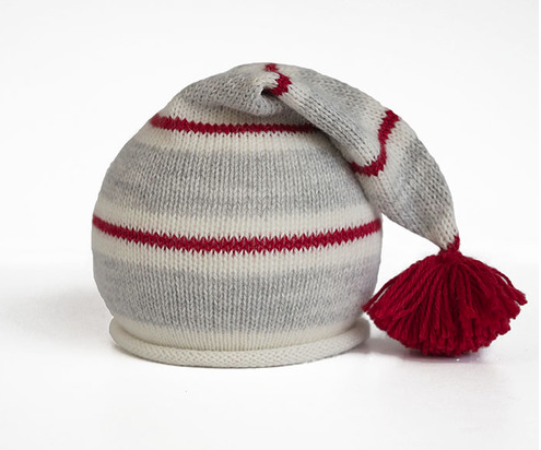 Handmade Knit Striped Baby or Toddler Santa Hat with Pom, Fair Trade - Give Back Goods