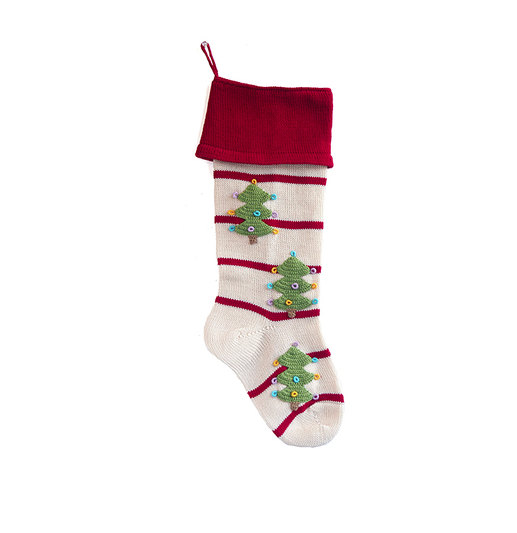 Hand made Striped & Christmas Tree Stocking- Fair Trade- Supports Women in Armenia - Give Back Goods