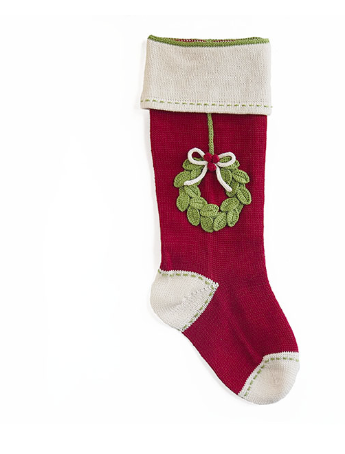 Hand Knit Wreath Christmas Stocking, Fair Trade, Supports Women in Armenia - Give Back Goods