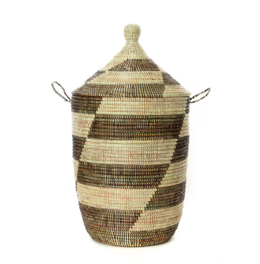 Set of Three Handwoven Black & Beige Hamper Baskets, Fair Trade - Give Back Goods