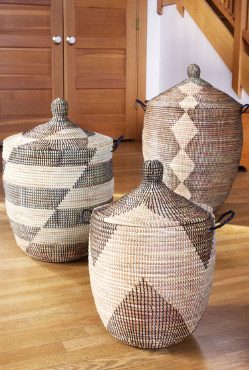 Set of Three Handwoven Black & Beige Hamper Baskets, Fair Trade - Give Back Goods