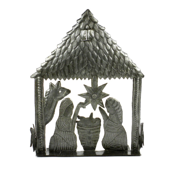 Handcrafted Tabletop Metal Nativity Scene- Made From Steel Drums in Haiti- Fair trade - Give Back Goods