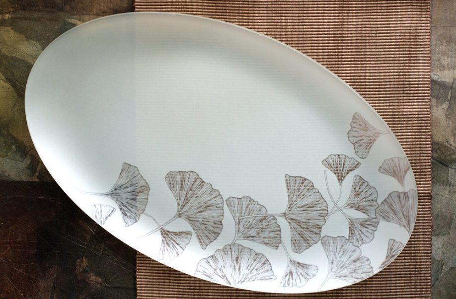 12x19" Gingko SeaGlass Serving Platter, Recycled Glass-Eco Friendly