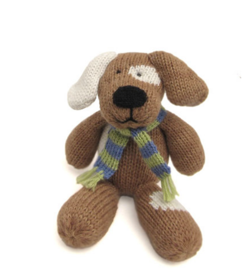 Hand Knit Light Brown Spotted Dog Stuffed Animal, Fair Trade - Give Back Goods