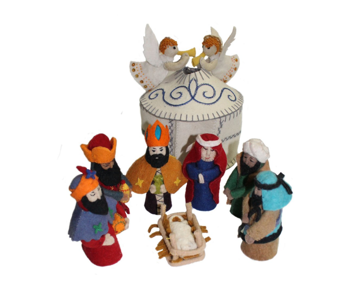 Handcrafted Felt Nativity Set and Stable- Made in Kyrgyzstan- Fair trade