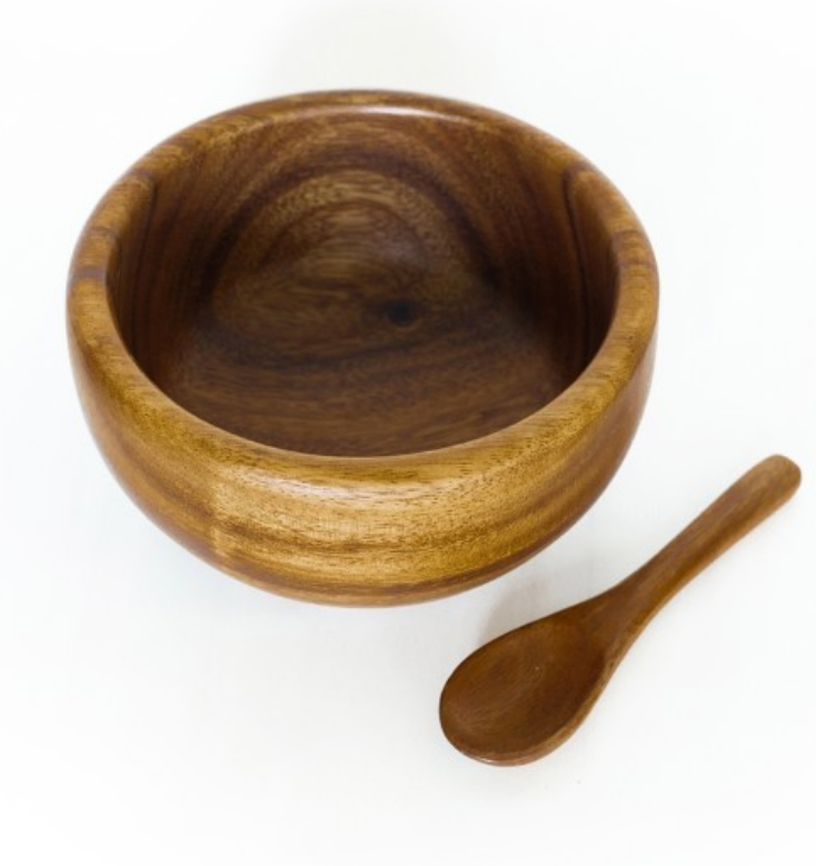 Set of 4- Acacia Wood 6" "Smoothie" Bowl & Spoon- Fair Trade and Sustainably Harvested - Give Back Goods