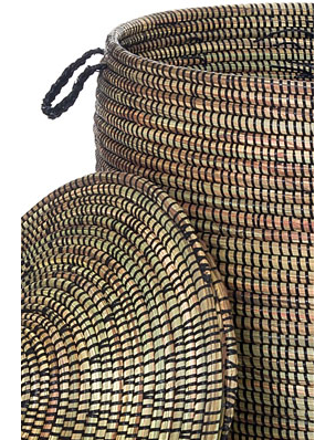 Black Decorative Handwoven Cattail Hamper Basket, Fair Trade - Give Back Goods