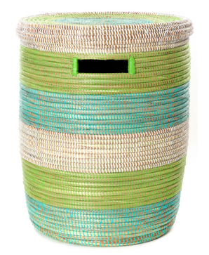 Aqua Green & White Hamper Laundry Storage Basket- Fair Trade, Eco-Friendly - Give Back Goods