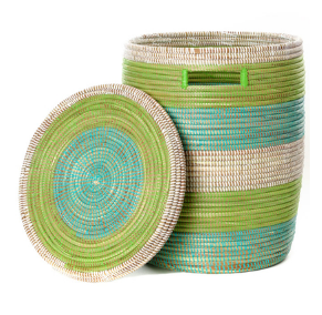 Aqua Green & White Hamper Laundry Storage Basket- Fair Trade, Eco-Friendly - Give Back Goods