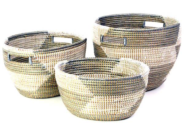 Set of 3 Handwoven Silver Herringbone Nesting Sewing Baskets- Fair Trade, Educates Artisans- Eco-Friendly - Give Back Goods