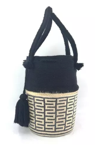 Wayuu Basket Bag, Fair Trade, one of a kind, Hand Crafted, Black & Natural - Give Back Goods